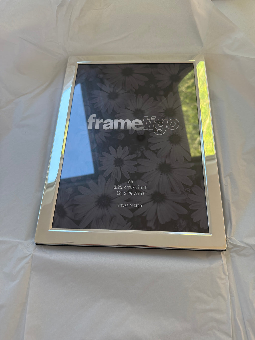 Luxury Silver Plated Flat Edge Picture Frame (Frametigo) A4(8.25”x11.75”) Large
