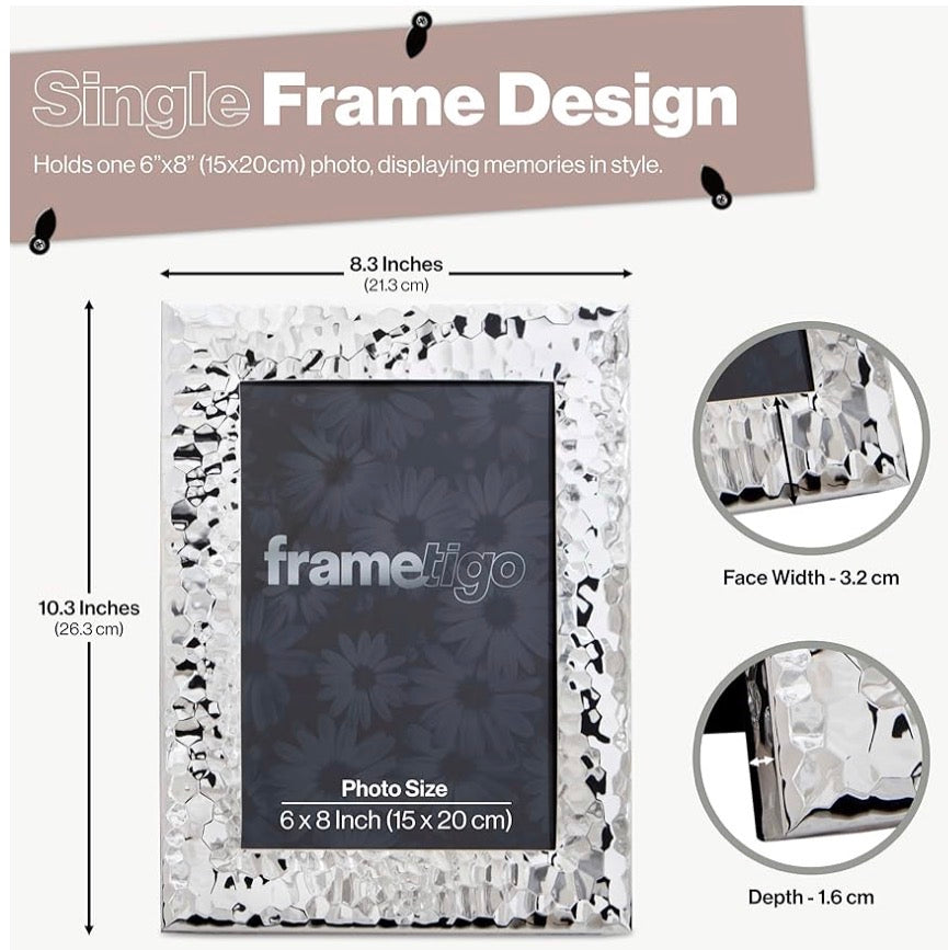 Silver Plated Hammered Picture Frame (Frametigo) 6” x8” 15x20cm
