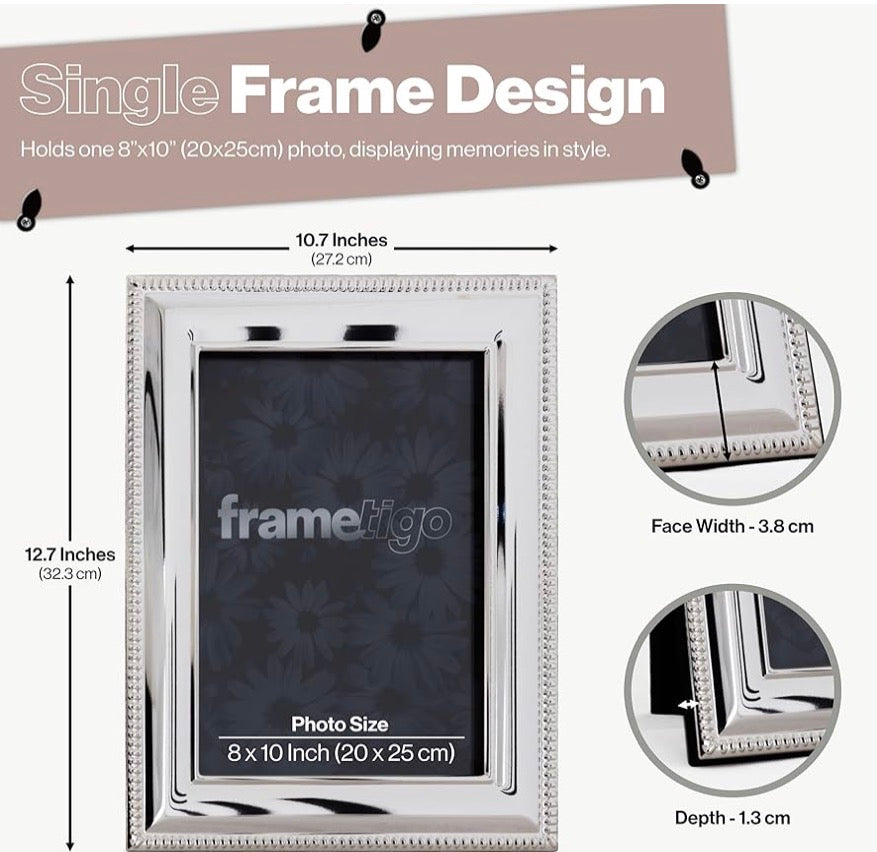 Luxury Silver Plated Bead Photo Frame (Frametigo) 8x10” 20x25cm