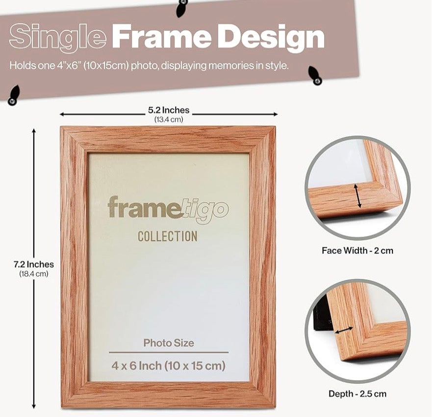 Solid Oak Natural Hardwood Picture Frames ( Frametigo)4"x6" 10x15cm