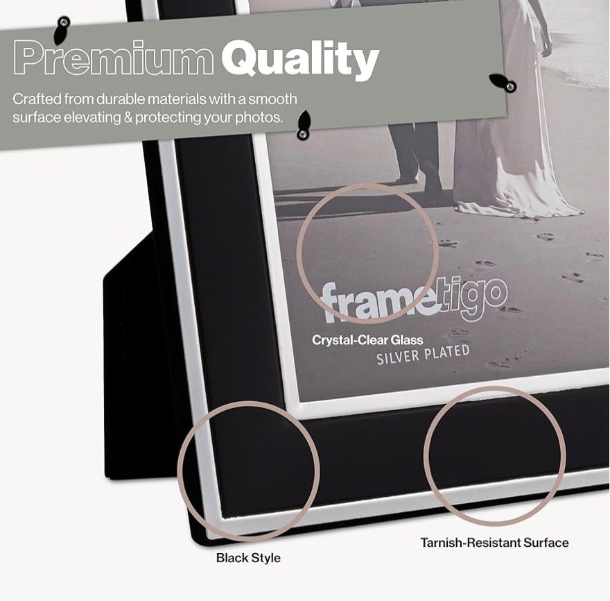 Silver Plated Black Picture Frame (Frametigo) 8"x10" 20x25cm