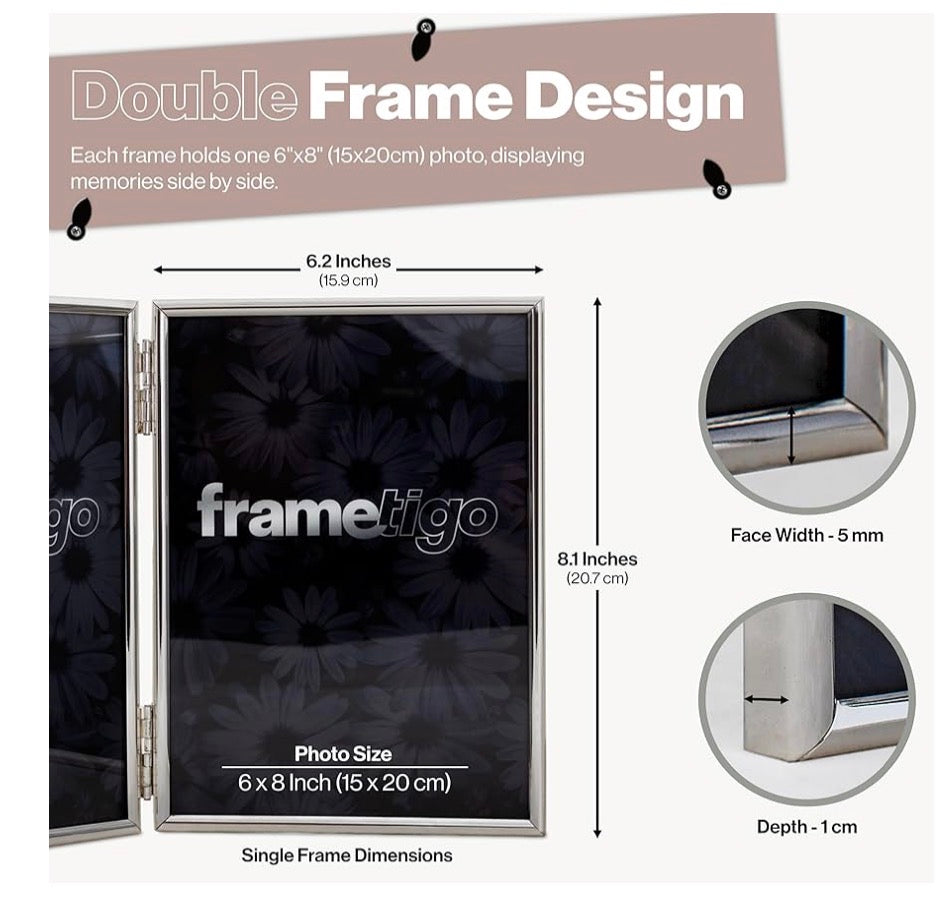 Silver Plated Thin Edge Double Photo Frame (Frametigo) 6"x8" 15x20cm