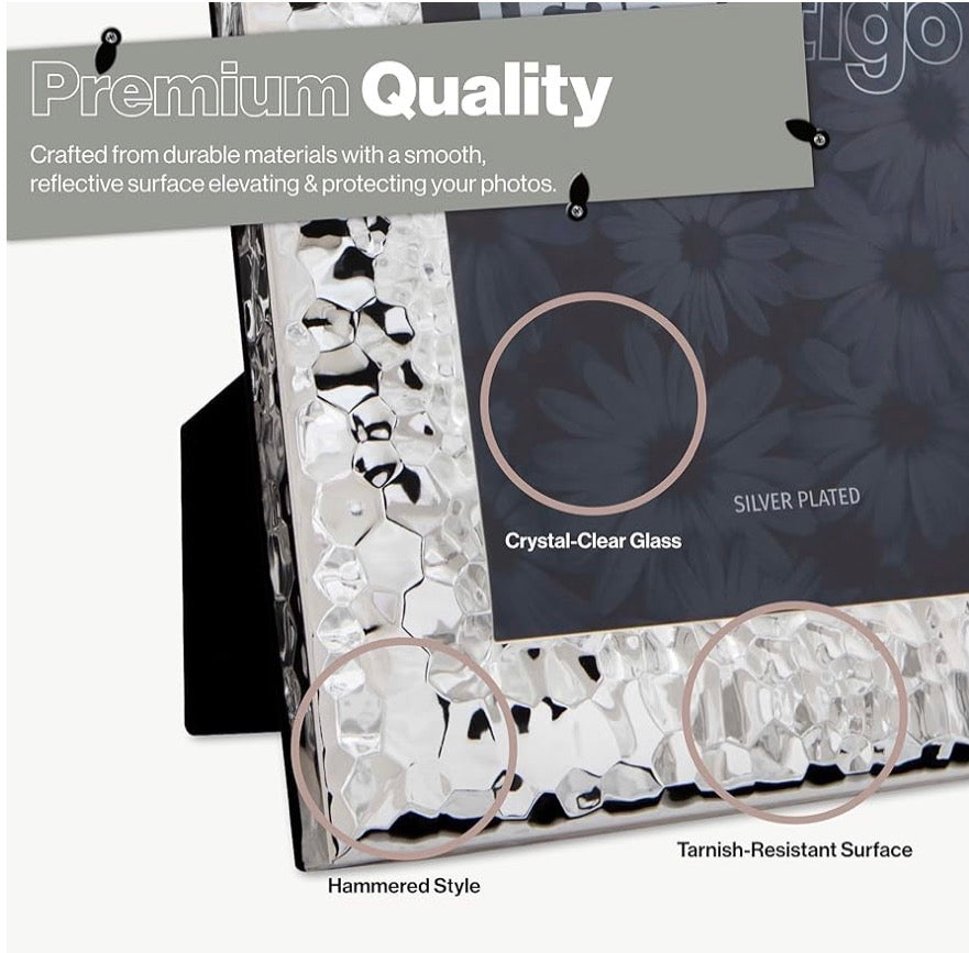 Silver Plated Hammered Picture Frame (Frametigo) 6” x8” 15x20cm