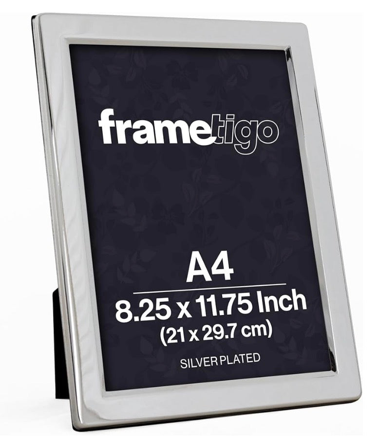 Luxury Silver Plated Flat Edge Picture Frame (Frametigo) A4(8.25”x11.75”) Large