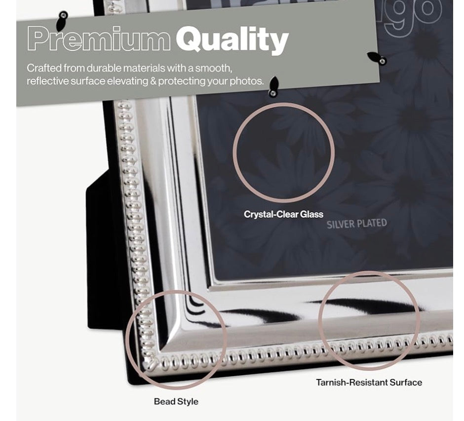 Luxury Silver Plated Bead Photo Frame (Frametigo) 8x10” 20x25cm