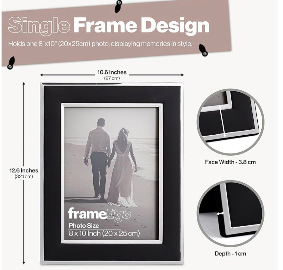 Silver Plated Black Picture Frame (Frametigo) 8"x10" 20x25cm