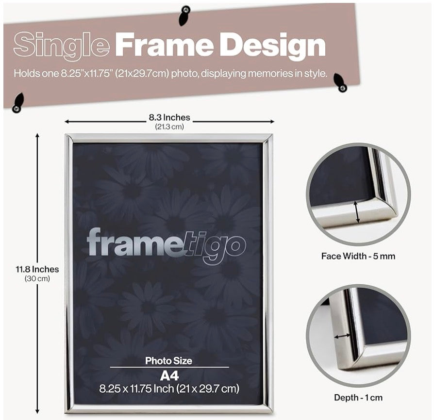 Silver Plated Thin Edge PictureFrame (Frametigo) A4/8.25"x11.75"