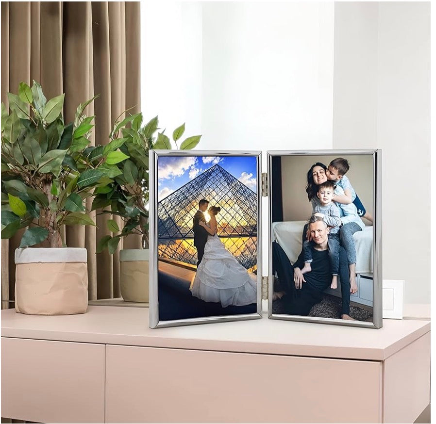 Silver Plated Thin Edge Double Photo Frame (Frametigo) 6"x8" 15x20cm