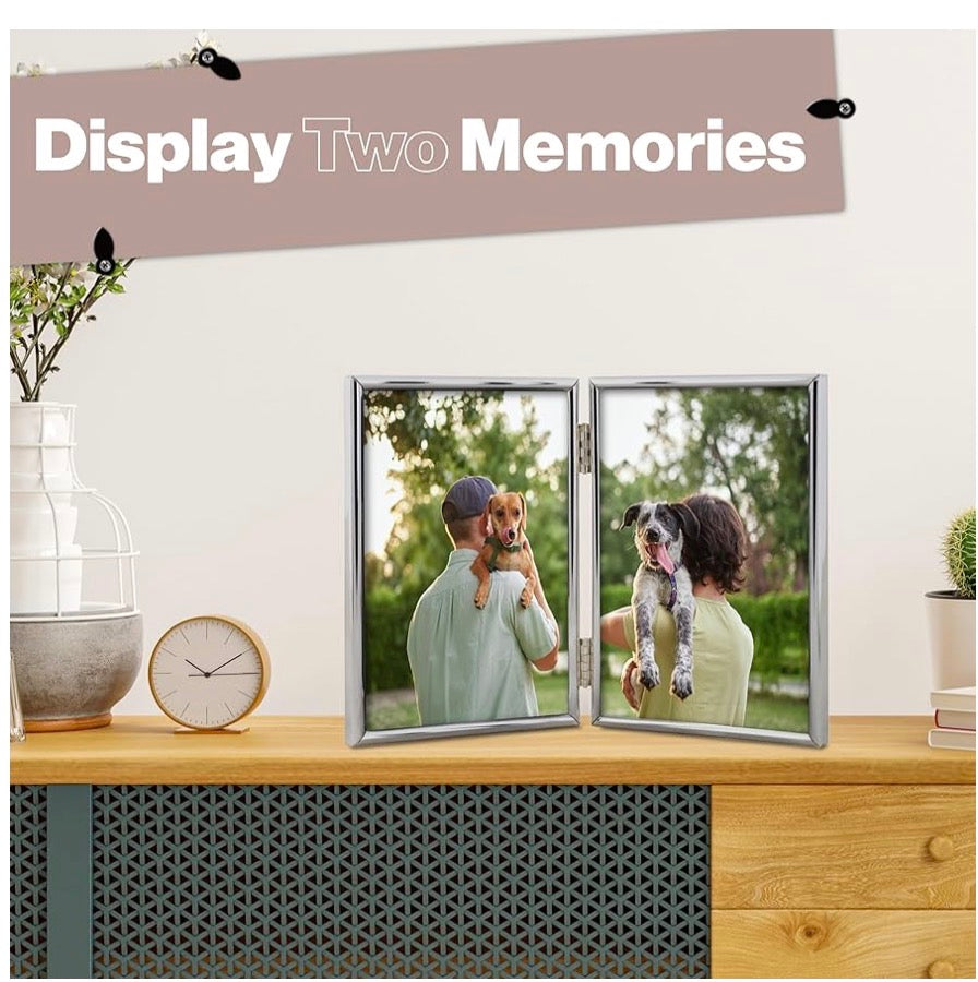 Silver Plated Thin Edge Double Photo Frame (Frametigo) 6"x8" 15x20cm