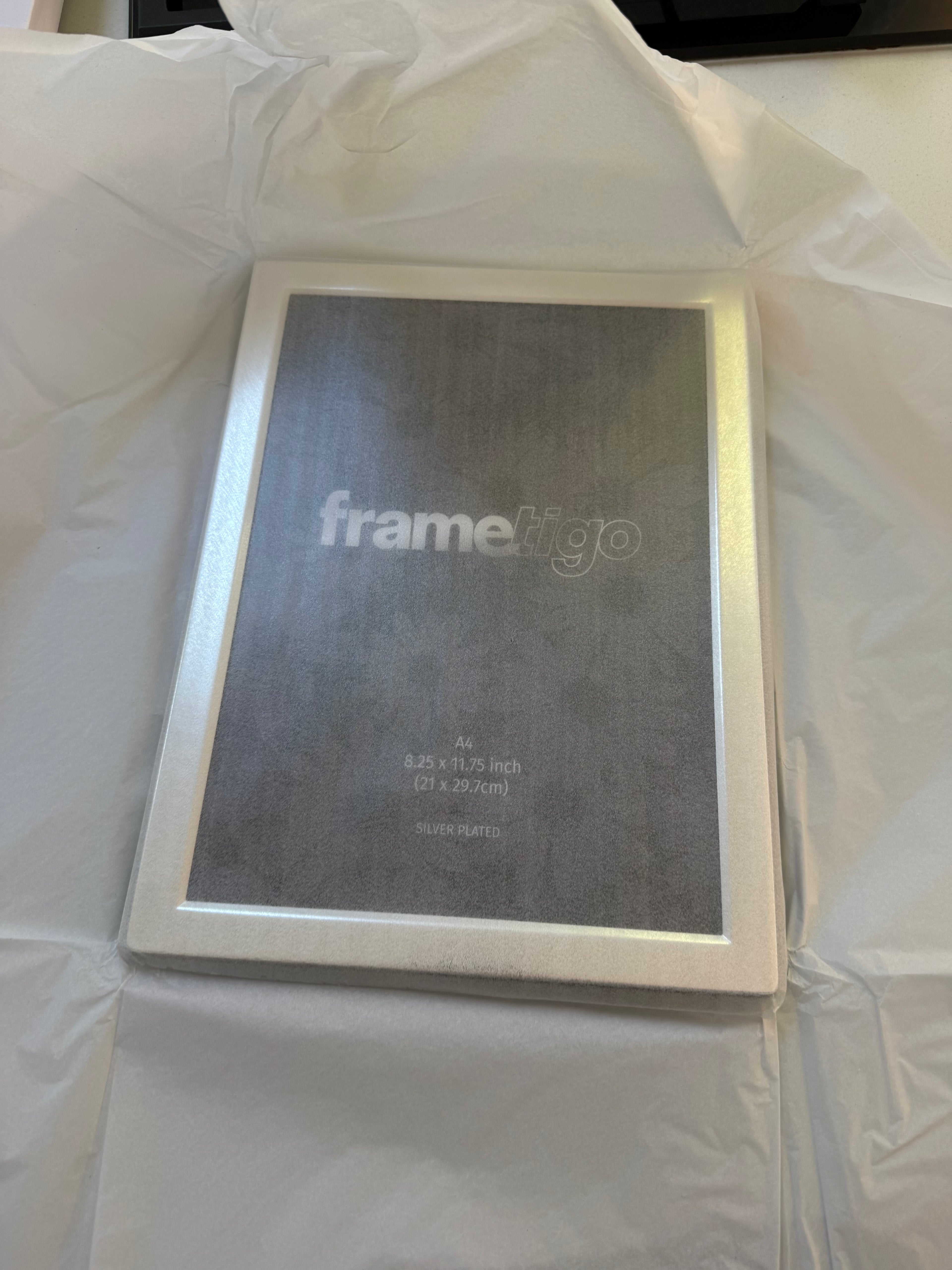 Luxury Silver Plated Flat Edge Picture Frame (Frametigo) A4(8.25”x11.75”) Large