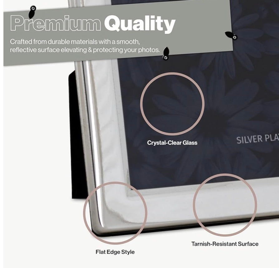 Luxury Silver Plated Flat Edge Picture Frame (Frametigo) A4(8.25”x11.75”) Large